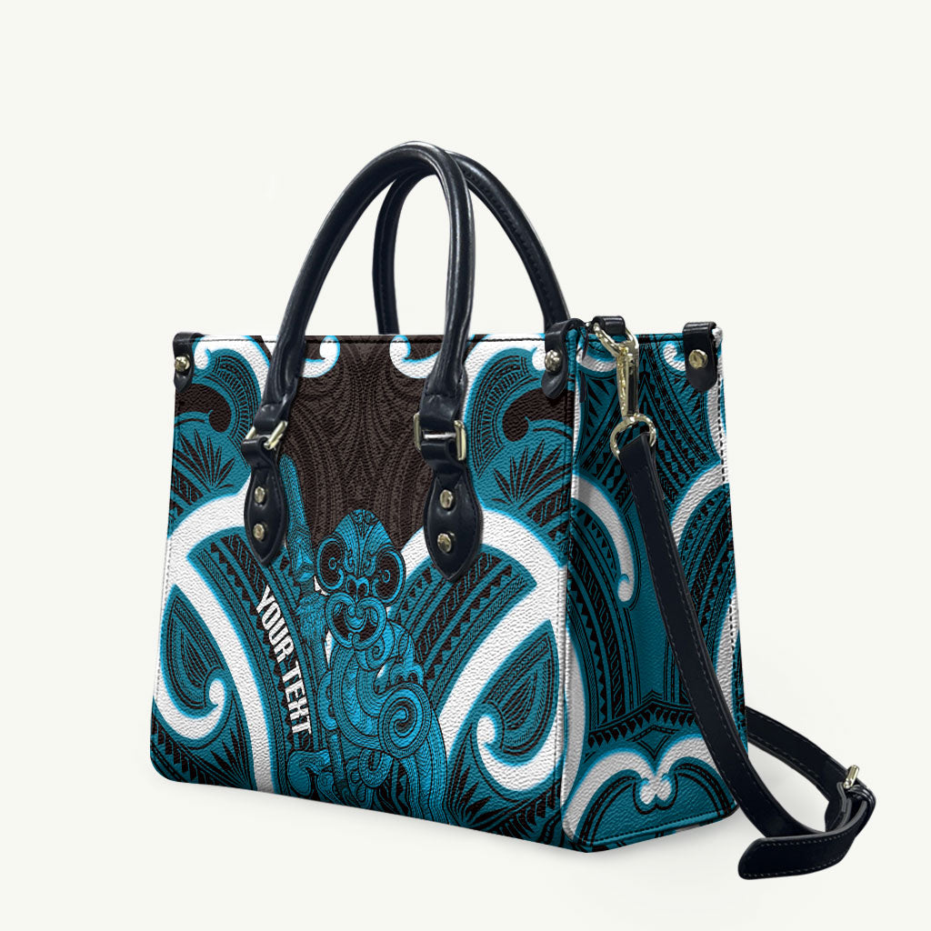Kikorangi Aotearoa Atua Tumatauenga Personalised Leather Bag Maori God Of War Tiki With Taiaha LT14 Blue - Polynesian Pride