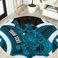 Kikorangi Aotearoa Atua Tumatauenga Personalised Round Carpet Maori God Of War Tiki With Taiaha LT14 Blue - Polynesian Pride