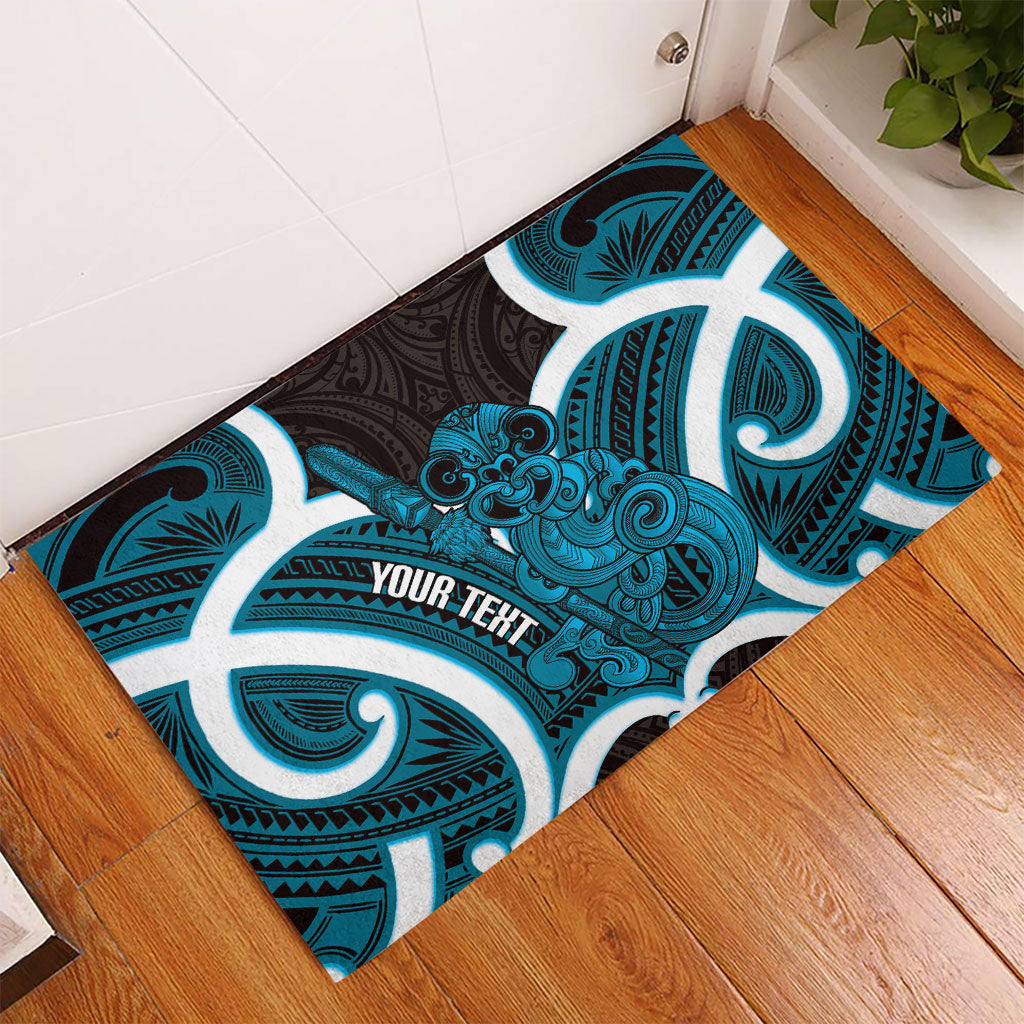 Kikorangi Aotearoa Atua Tumatauenga Personalised Rubber Doormat Maori God Of War Tiki With Taiaha LT14 - Polynesian Pride