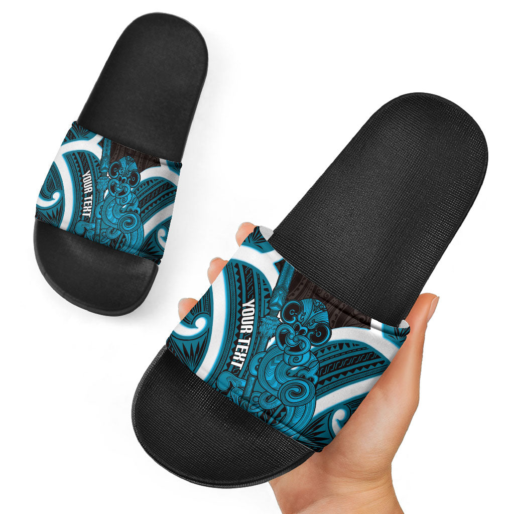 Kikorangi Aotearoa Atua Tumatauenga Personalised Slide Sandals Maori God Of War Tiki With Taiaha LT14 - Polynesian Pride