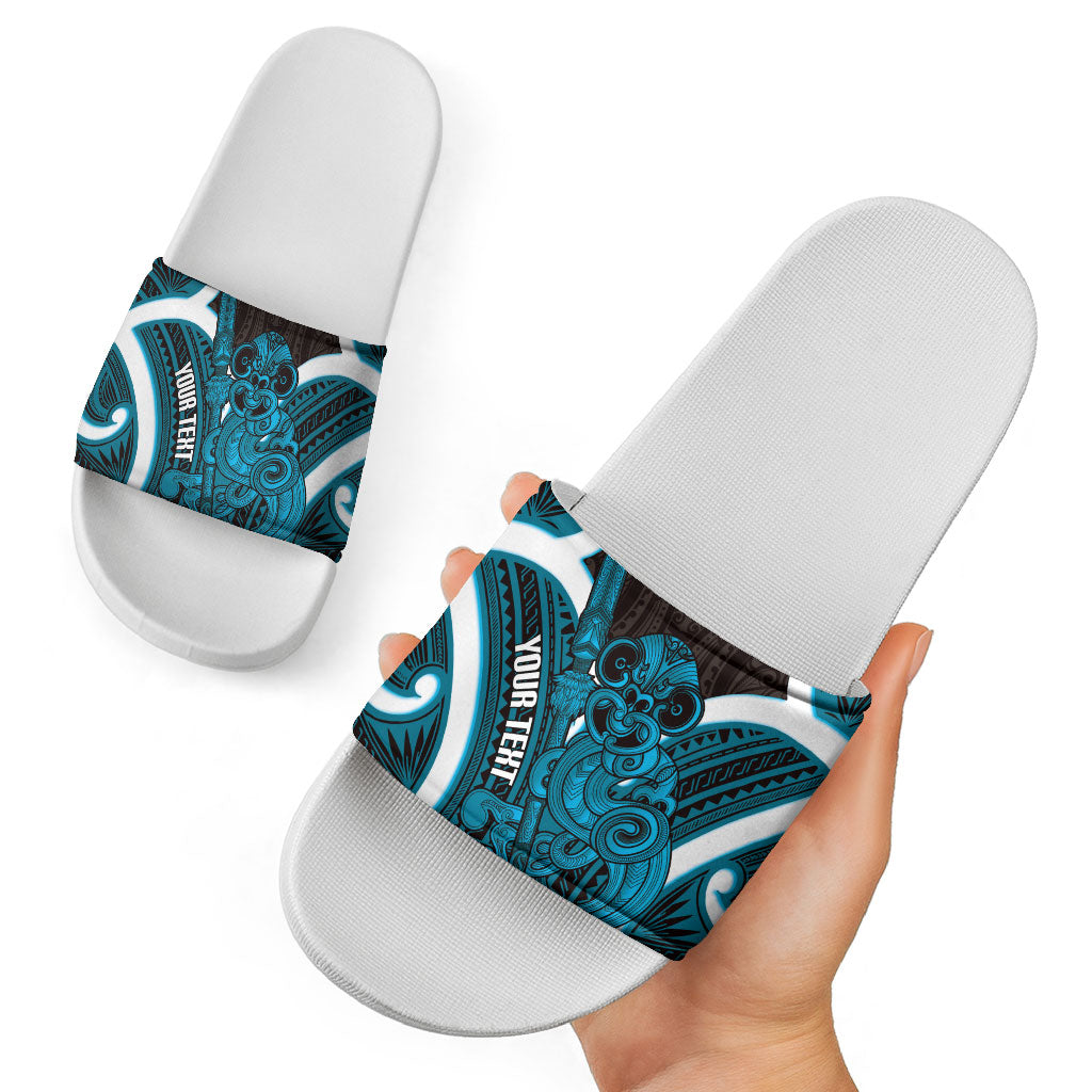 Kikorangi Aotearoa Atua Tumatauenga Personalised Slide Sandals Maori God Of War Tiki With Taiaha LT14 - Polynesian Pride