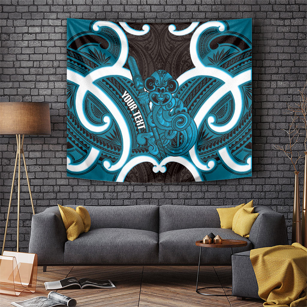 Kikorangi Aotearoa Atua Tumatauenga Personalised Tapestry Maori God Of War Tiki With Taiaha LT14 Blue - Polynesian Pride