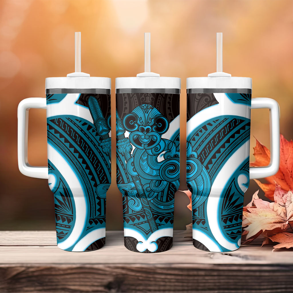Kikorangi Aotearoa Atua Tumatauenga Tumbler With Handle Maori God Of War Tiki With Taiaha LT14 - Polynesian Pride
