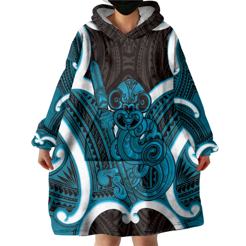 Kikorangi Aotearoa Atua Tumatauenga Personalised Wearable Blanket Hoodie Maori God Of War Tiki With Taiaha LT14 - Polynesian Pride