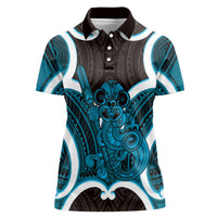 Kikorangi Aotearoa Atua Tumatauenga Personalised Women Polo Shirt Maori God Of War Tiki With Taiaha LT14 Female Blue - Polynesian Pride
