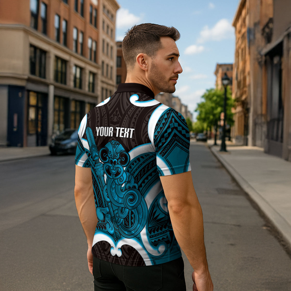 Kikorangi Aotearoa Atua Tumatauenga Personalised Zipper Polo Shirt Maori God Of War Tiki With Taiaha LT14 - Polynesian Pride