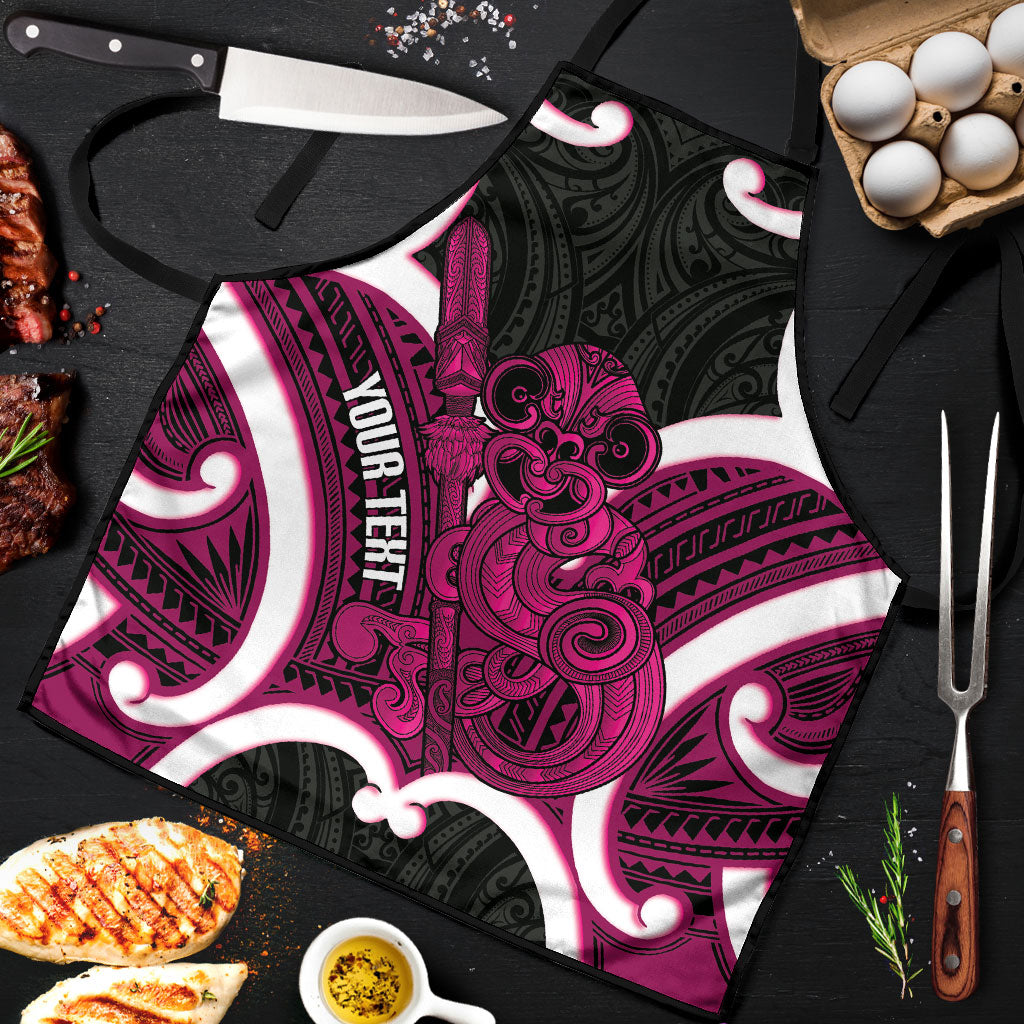 Mawhero Aotearoa Atua Tumatauenga Personalised Apron Maori God Of War Tiki With Taiaha LT14 Pink - Polynesian Pride
