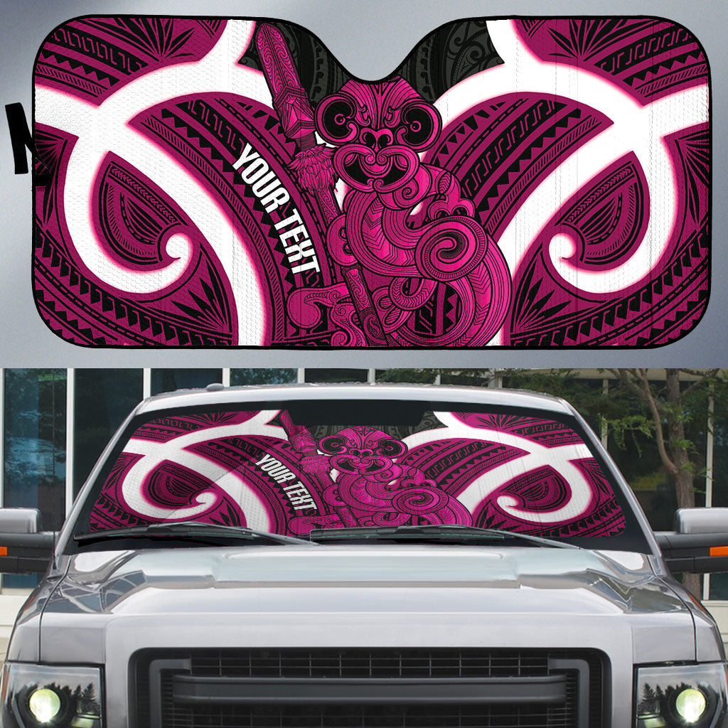 Mawhero Aotearoa Atua Tumatauenga Personalised Auto Sun Shade Maori God Of War Tiki With Taiaha LT14 Pink - Polynesian Pride