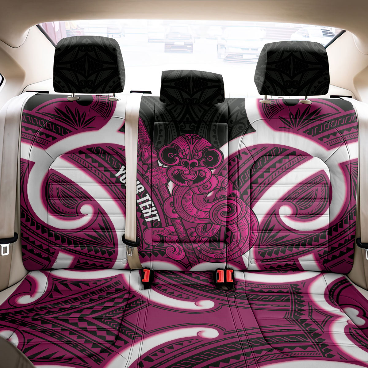 Mawhero Aotearoa Atua Tumatauenga Personalised Back Car Seat Cover Maori God Of War Tiki With Taiaha LT14 - Polynesian Pride