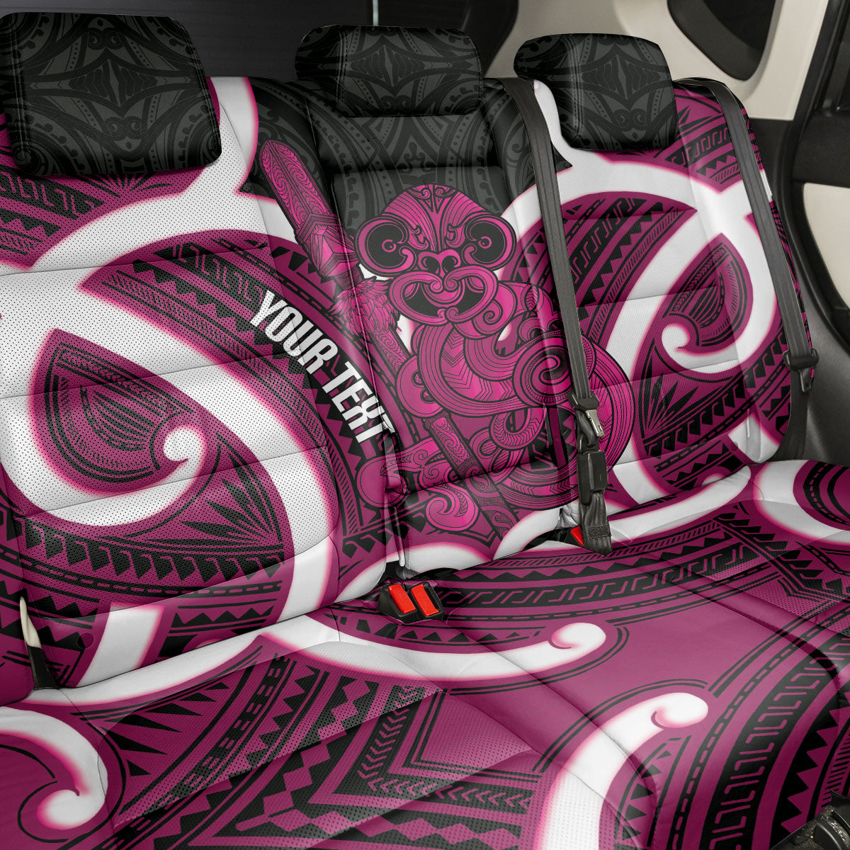 Mawhero Aotearoa Atua Tumatauenga Personalised Back Car Seat Cover Maori God Of War Tiki With Taiaha LT14 - Polynesian Pride