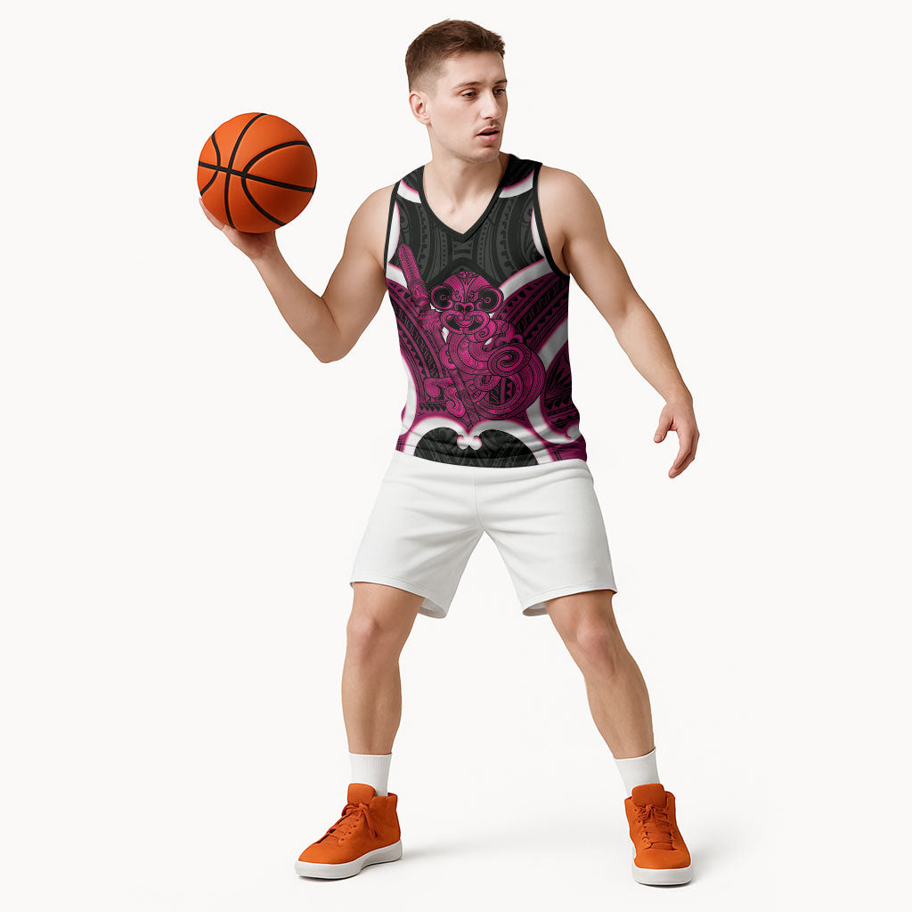 Mawhero Aotearoa Atua Tumatauenga Personalised Basketball Jersey Maori God Of War Tiki With Taiaha LT14 - Polynesian Pride