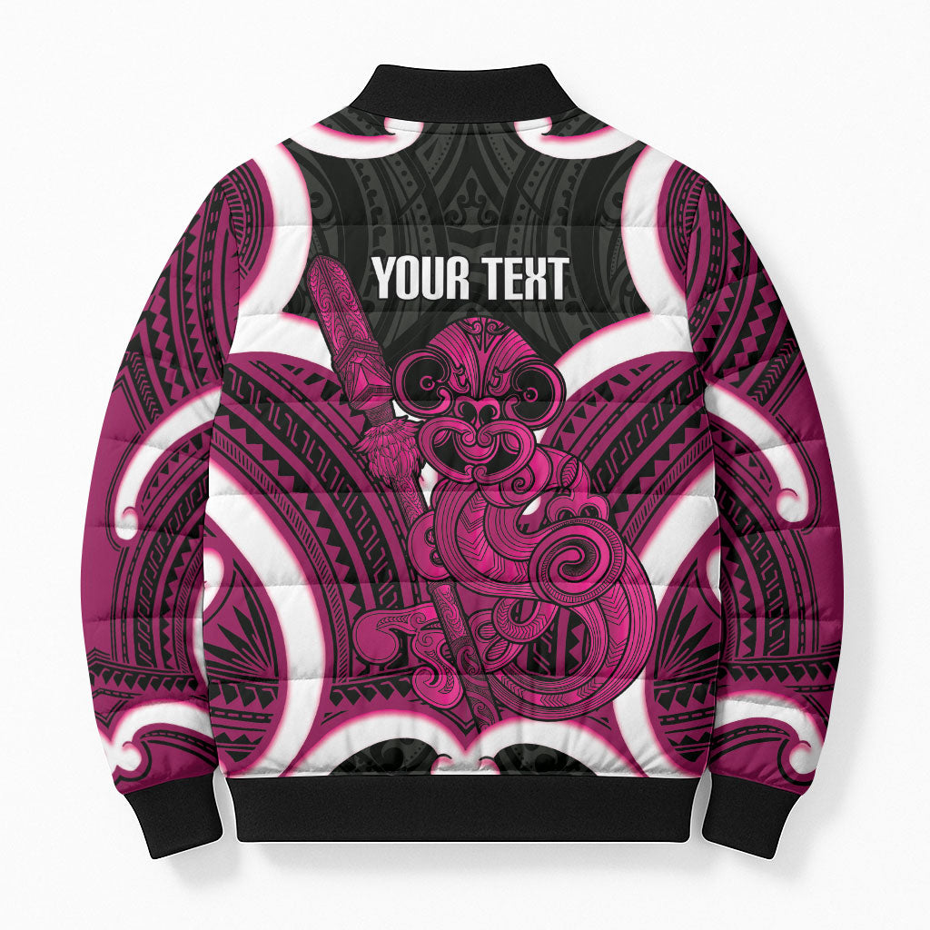 Mawhero Aotearoa Atua Tumatauenga Personalised Bomber Puffer Jacket Maori God Of War Tiki With Taiaha LT14 - Polynesian Pride