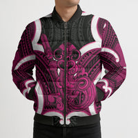 Mawhero Aotearoa Atua Tumatauenga Personalised Bomber Puffer Jacket Maori God Of War Tiki With Taiaha LT14 - Polynesian Pride