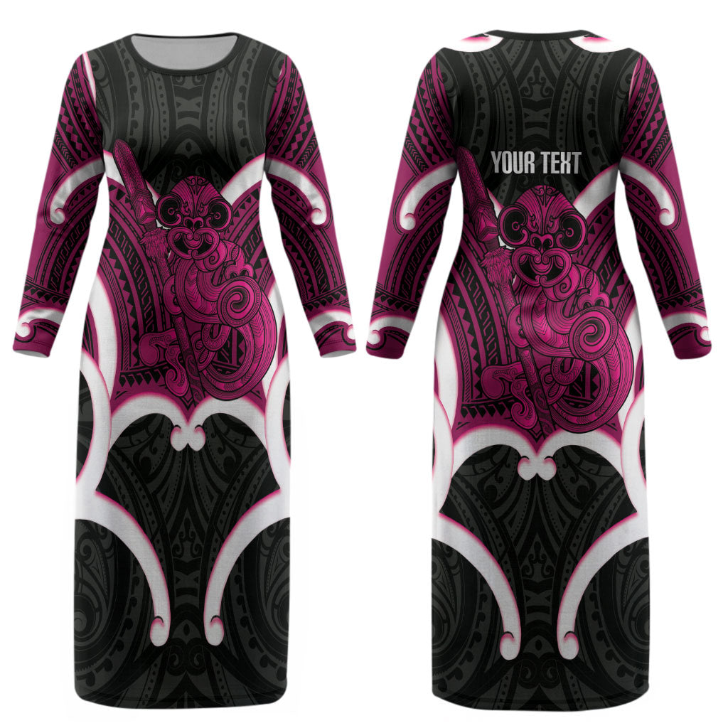 Mawhero Aotearoa Atua Tumatauenga Personalised Couples Matching Long Sleeve Bodycon Dress and Long Sleeve Button Shirt Maori God Of War Tiki With Taiaha LT14 - Polynesian Pride