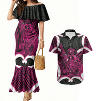 Mawhero Aotearoa Atua Tumatauenga Personalised Couples Matching Mermaid Dress and Hawaiian Shirt Maori God Of War Tiki With Taiaha LT14 Pink - Polynesian Pride