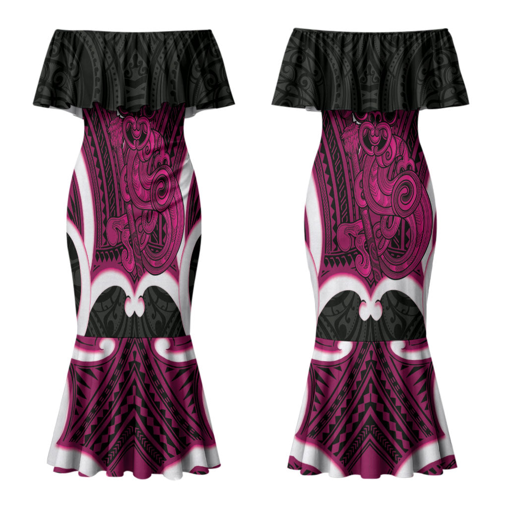Mawhero Aotearoa Atua Tumatauenga Personalised Couples Matching Mermaid Dress and Hawaiian Shirt Maori God Of War Tiki With Taiaha LT14 - Polynesian Pride