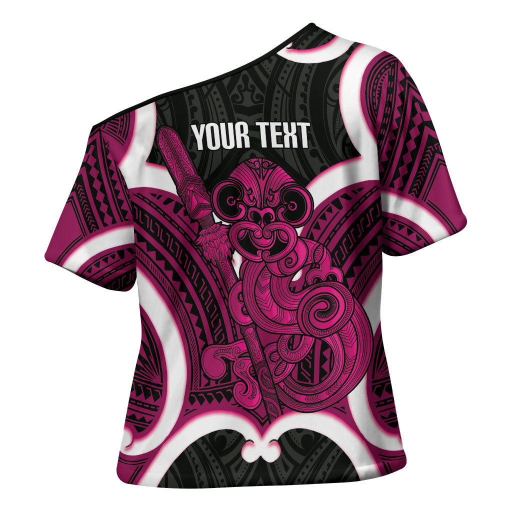 Mawhero Aotearoa Atua Tumatauenga Personalised Cross Shoulder Shirt Maori God Of War Tiki With Taiaha LT14 - Polynesian Pride