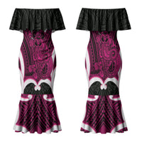 Mawhero Aotearoa Atua Tumatauenga Personalised Family Matching Mermaid Dress and Hawaiian Shirt Maori God Of War Tiki With Taiaha LT14 Mom's Dress Pink - Polynesian Pride