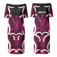 Mawhero Aotearoa Atua Tumatauenga Personalised Family Matching Puletasi and Hawaiian Shirt Maori God Of War Tiki With Taiaha LT14 Mom's Dress Pink - Polynesian Pride
