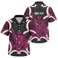 Mawhero Aotearoa Atua Tumatauenga Personalised Family Matching Short Sleeve Bodycon Dress and Hawaiian Shirt Maori God Of War Tiki With Taiaha LT14 Son's Shirt Pink - Polynesian Pride