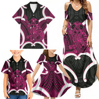 Mawhero Aotearoa Atua Tumatauenga Personalised Family Matching Summer Maxi Dress and Hawaiian Shirt Maori God Of War Tiki With Taiaha LT14 - Polynesian Pride