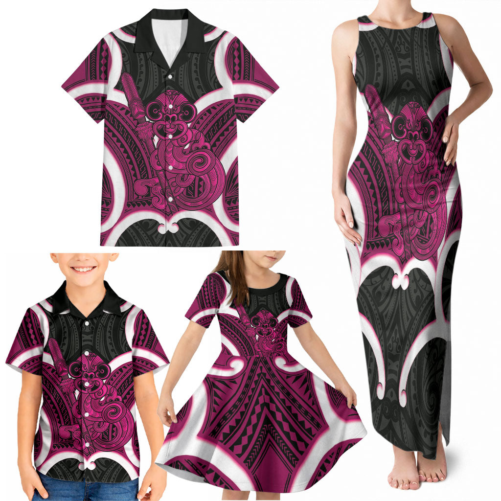 Mawhero Aotearoa Atua Tumatauenga Personalised Family Matching Tank Maxi Dress and Hawaiian Shirt Maori God Of War Tiki With Taiaha LT14 - Polynesian Pride