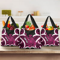 Mawhero Aotearoa Atua Tumatauenga Personalised Grocery Bag Maori God Of War Tiki With Taiaha LT14 3-pack One Size Pink - Polynesian Pride