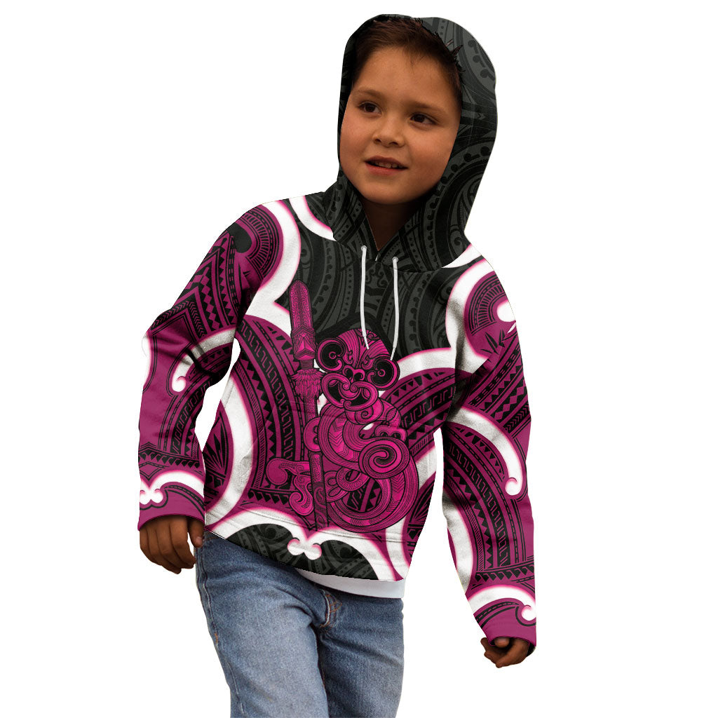 Mawhero Aotearoa Atua Tumatauenga Personalised Kid Hoodie Maori God Of War Tiki With Taiaha LT14 - Polynesian Pride