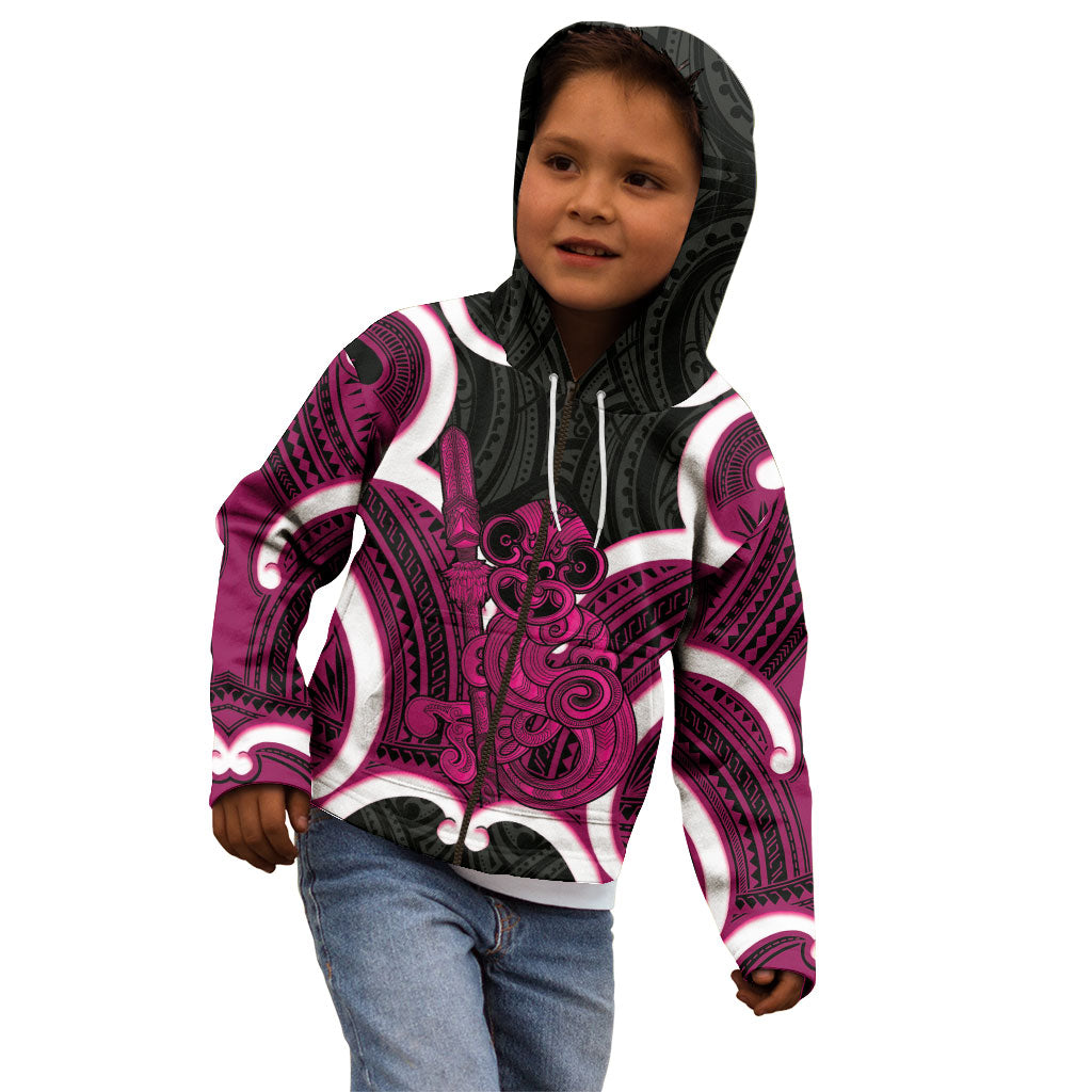 Mawhero Aotearoa Atua Tumatauenga Personalised Kid Hoodie Maori God Of War Tiki With Taiaha LT14 - Polynesian Pride