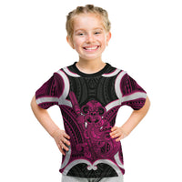 Mawhero Aotearoa Atua Tumatauenga Personalised Kid T Shirt Maori God Of War Tiki With Taiaha LT14 Pink - Polynesian Pride