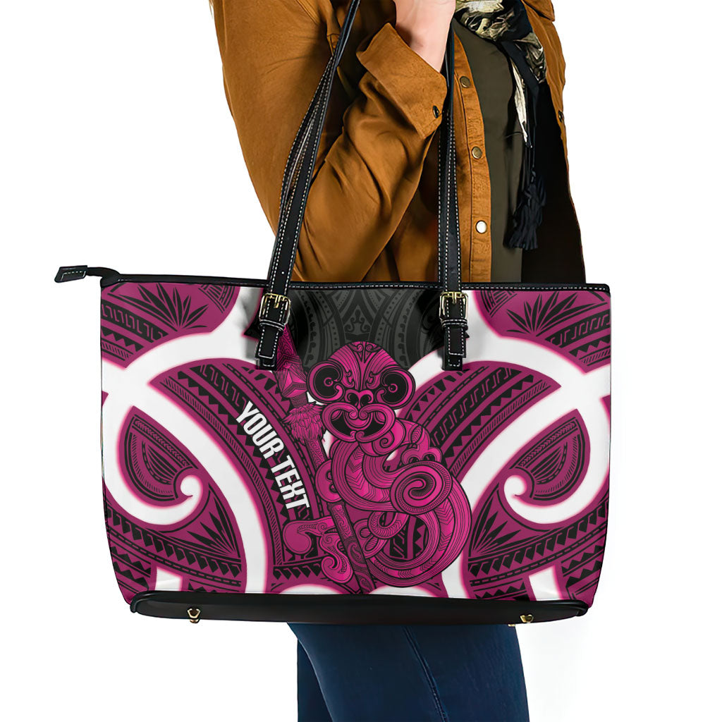Mawhero Aotearoa Atua Tumatauenga Personalised Leather Tote Bag Maori God Of War Tiki With Taiaha LT14 - Polynesian Pride