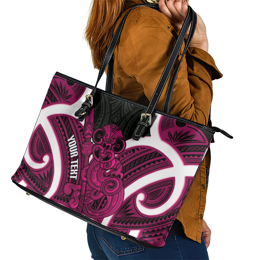 Mawhero Aotearoa Atua Tumatauenga Personalised Leather Tote Bag Maori God Of War Tiki With Taiaha LT14 - Polynesian Pride