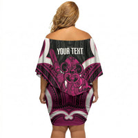 Mawhero Aotearoa Atua Tumatauenga Personalised Off Shoulder Short Dress Maori God Of War Tiki With Taiaha LT14 - Polynesian Pride