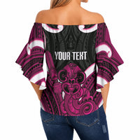Mawhero Aotearoa Atua Tumatauenga Personalised Off Shoulder Wrap Waist Top Maori God Of War Tiki With Taiaha LT14 - Polynesian Pride