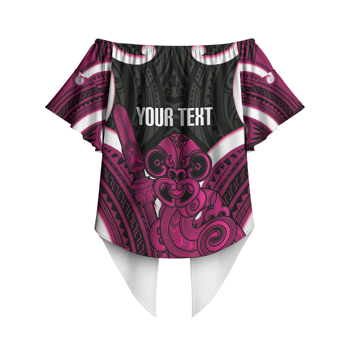 Mawhero Aotearoa Atua Tumatauenga Personalised Off Shoulder Wrap Waist Top Maori God Of War Tiki With Taiaha LT14 - Polynesian Pride