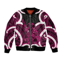 Mawhero Aotearoa Atua Tumatauenga Personalised Sleeve Zip Bomber Jacket Maori God Of War Tiki With Taiaha LT14 Unisex Pink - Polynesian Pride