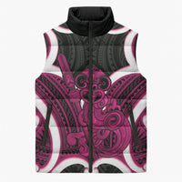 Mawhero Aotearoa Atua Tumatauenga Personalised Sleeveless Puffer Jacket Maori God Of War Tiki With Taiaha LT14 Unisex Pink - Polynesian Pride