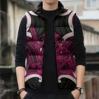 Mawhero Aotearoa Atua Tumatauenga Personalised Sleeveless Puffer Jacket Maori God Of War Tiki With Taiaha LT14 - Polynesian Pride