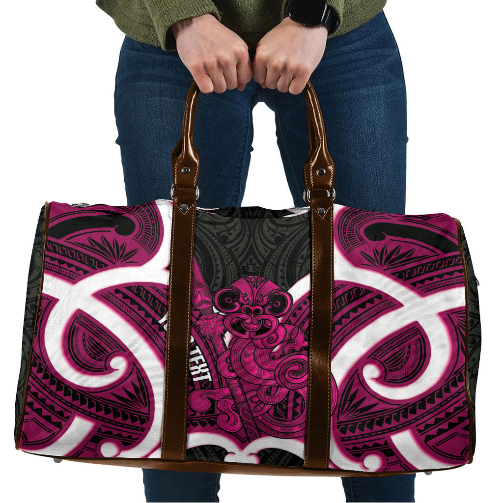 Mawhero Aotearoa Atua Tumatauenga Personalised Travel Bag Maori God Of War Tiki With Taiaha LT14 Pink - Polynesian Pride