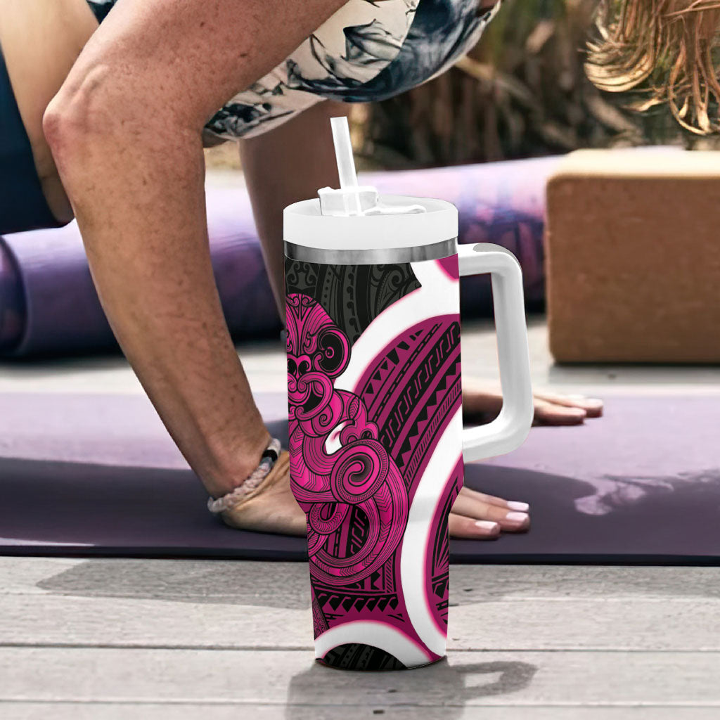 Mawhero Aotearoa Atua Tumatauenga Tumbler With Handle Maori God Of War Tiki With Taiaha LT14 - Polynesian Pride