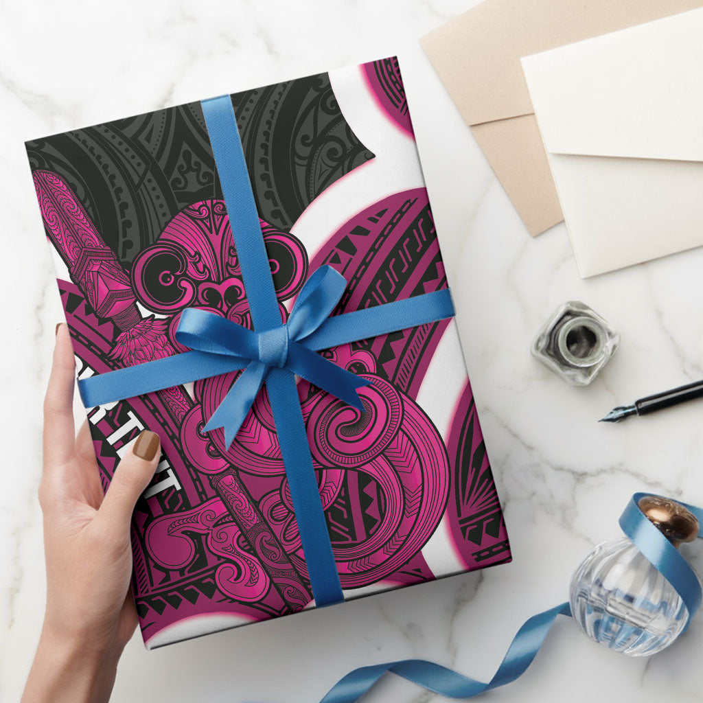Mawhero Aotearoa Atua Tumatauenga Personalised Wrapping Paper Maori God Of War Tiki With Taiaha LT14 - Polynesian Pride