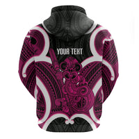 Mawhero Aotearoa Atua Tumatauenga Personalised Zip Hoodie Maori God Of War Tiki With Taiaha LT14 - Polynesian Pride