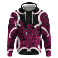 Mawhero Aotearoa Atua Tumatauenga Personalised Zip Hoodie Maori God Of War Tiki With Taiaha LT14 Pullover Hoodie Pink - Polynesian Pride