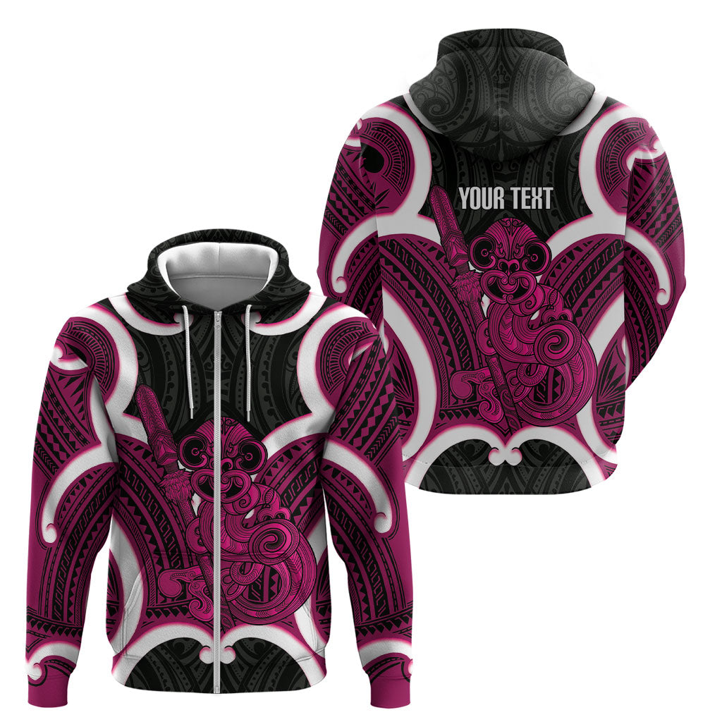 Mawhero Aotearoa Atua Tumatauenga Personalised Zip Hoodie Maori God Of War Tiki With Taiaha LT14 - Polynesian Pride
