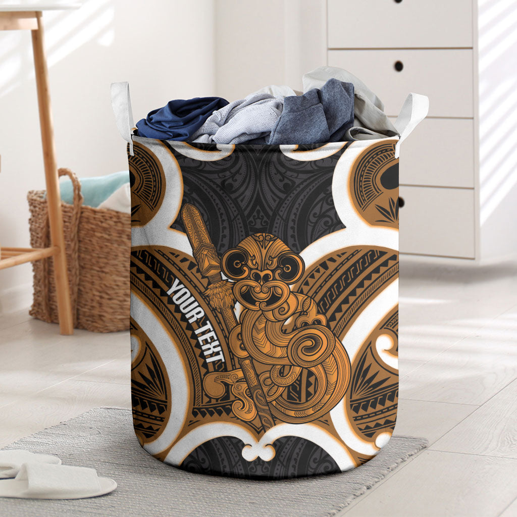 Karaka Aotearoa Atua Tumatauenga Personalised Laundry Basket Maori God Of War Tiki With Taiaha LT14 Orange - Polynesian Pride