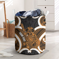 Karaka Aotearoa Atua Tumatauenga Personalised Laundry Basket Maori God Of War Tiki With Taiaha LT14 Orange - Polynesian Pride