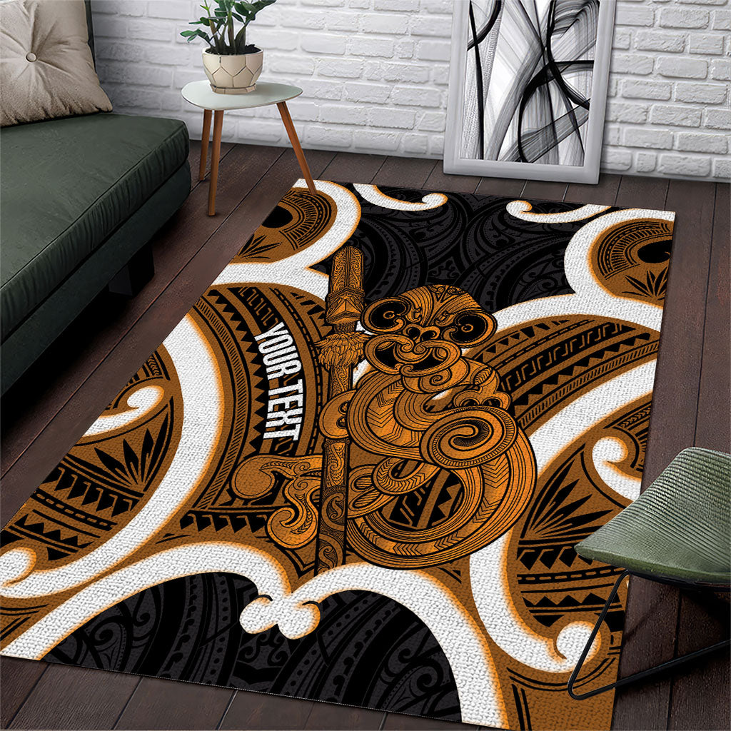 Karaka Aotearoa Atua Tumatauenga Personalised Area Rug Maori God Of War Tiki With Taiaha LT14 Orange - Polynesian Pride