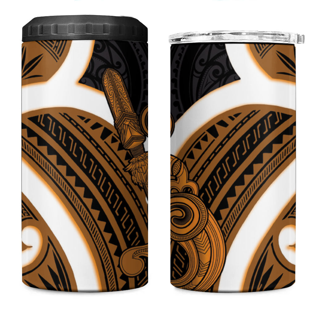 Karaka Aotearoa Atua Tumatauenga 4 in 1 Can Cooler Tumbler Maori God Of War Tiki With Taiaha LT14 One Size: 16 oz Orange - Polynesian Pride