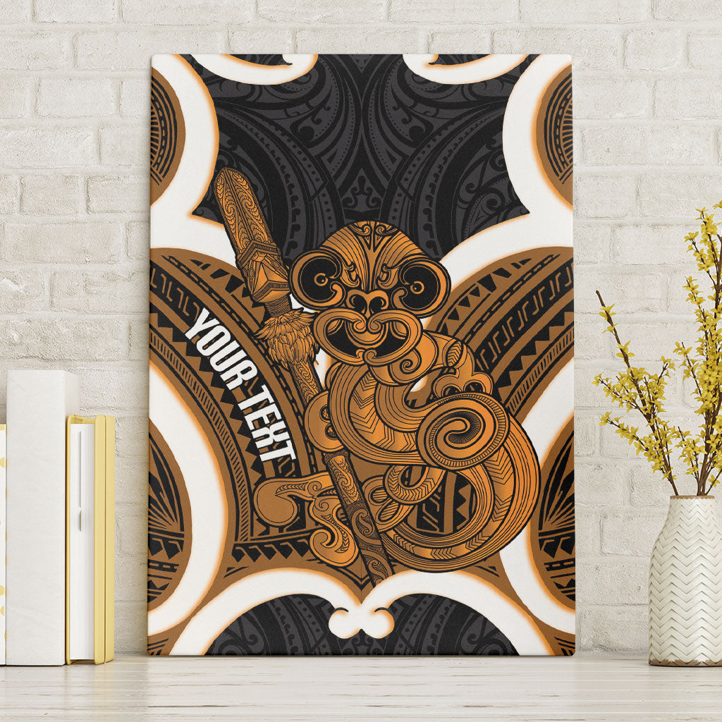 Karaka Aotearoa Atua Tumatauenga Personalised Canvas Wall Art Maori God Of War Tiki With Taiaha LT14 Without Frame Orange - Polynesian Pride
