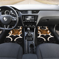 Karaka Aotearoa Atua Tumatauenga Personalised Car Mats Maori God Of War Tiki With Taiaha LT14 Set 2pcs - Front Orange - Polynesian Pride